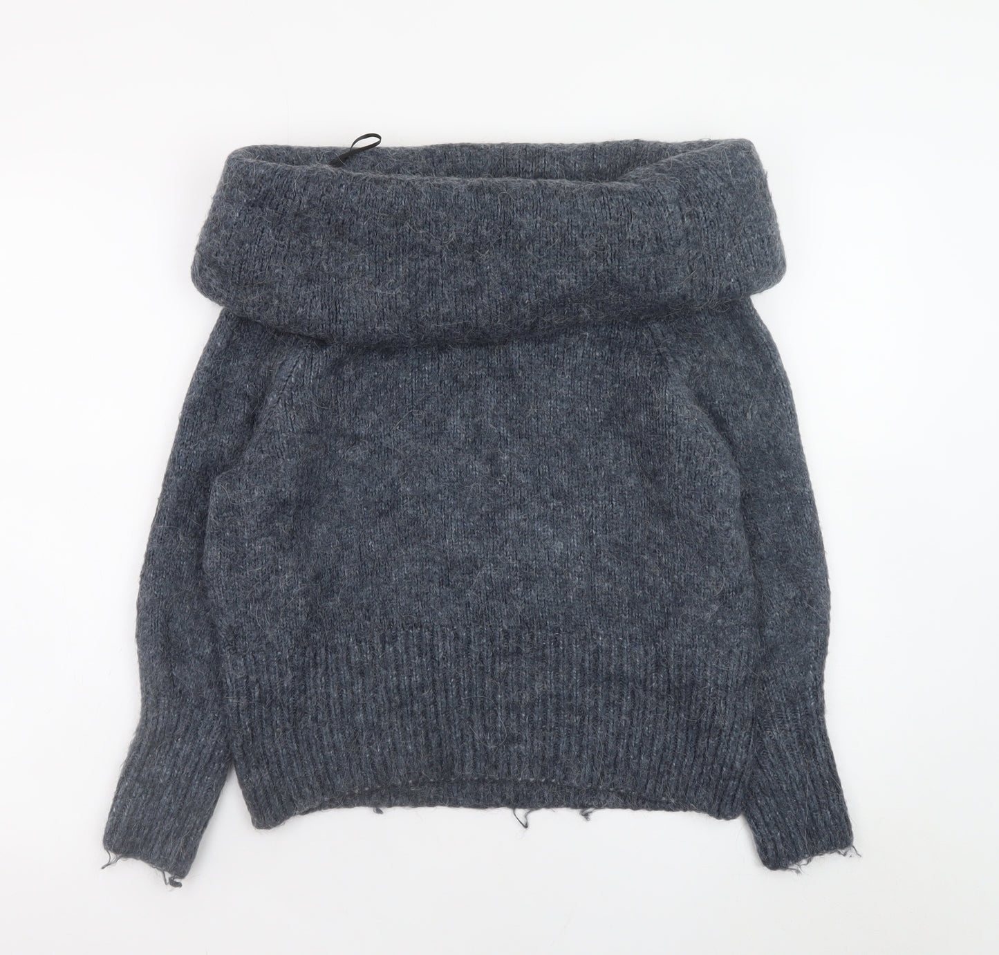 H&M Womens Grey Cowl Neck Chunky-Knit Pullover Jumper Size S
