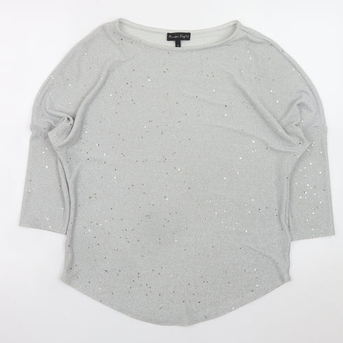Phase Eight Women Silver Glitter Knit 3/4 Sleeve Blouse UK 10