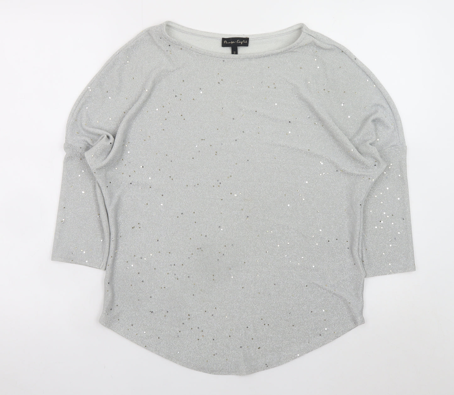Phase Eight Women Silver Glitter Knit 3/4 Sleeve Blouse UK 10