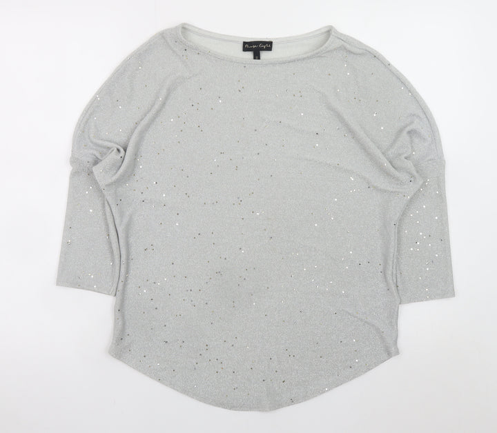 Phase Eight Women Silver Glitter Knit 3/4 Sleeve Blouse UK 10
