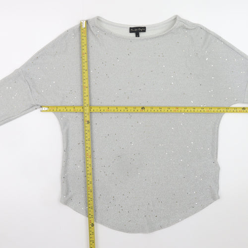 Phase Eight Women Silver Glitter Knit 3/4 Sleeve Blouse UK 10