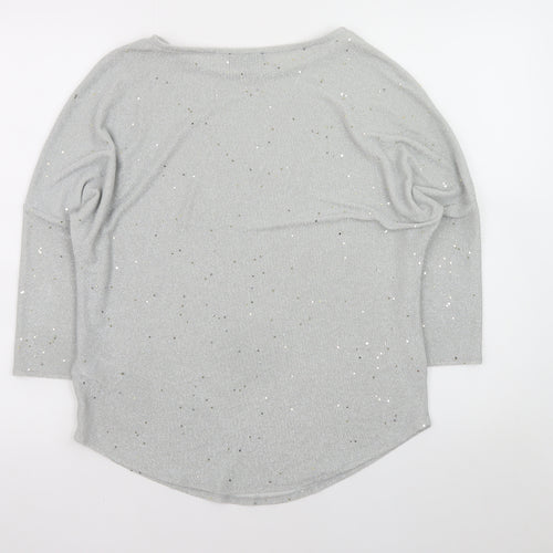 Phase Eight Women Silver Glitter Knit 3/4 Sleeve Blouse UK 10