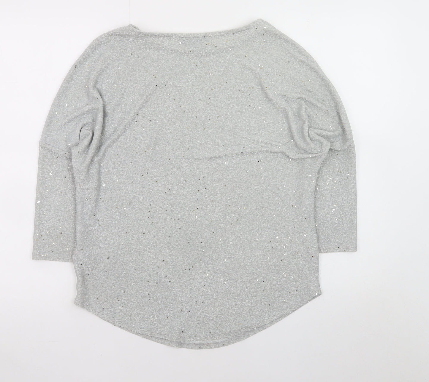 Phase Eight Women Silver Glitter Knit 3/4 Sleeve Blouse UK 10