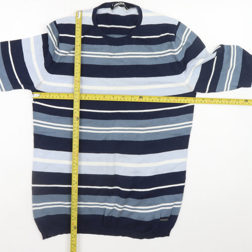 DKNY Men's Blue Striped Cotton Crew Neck Pullover Jumper Size M