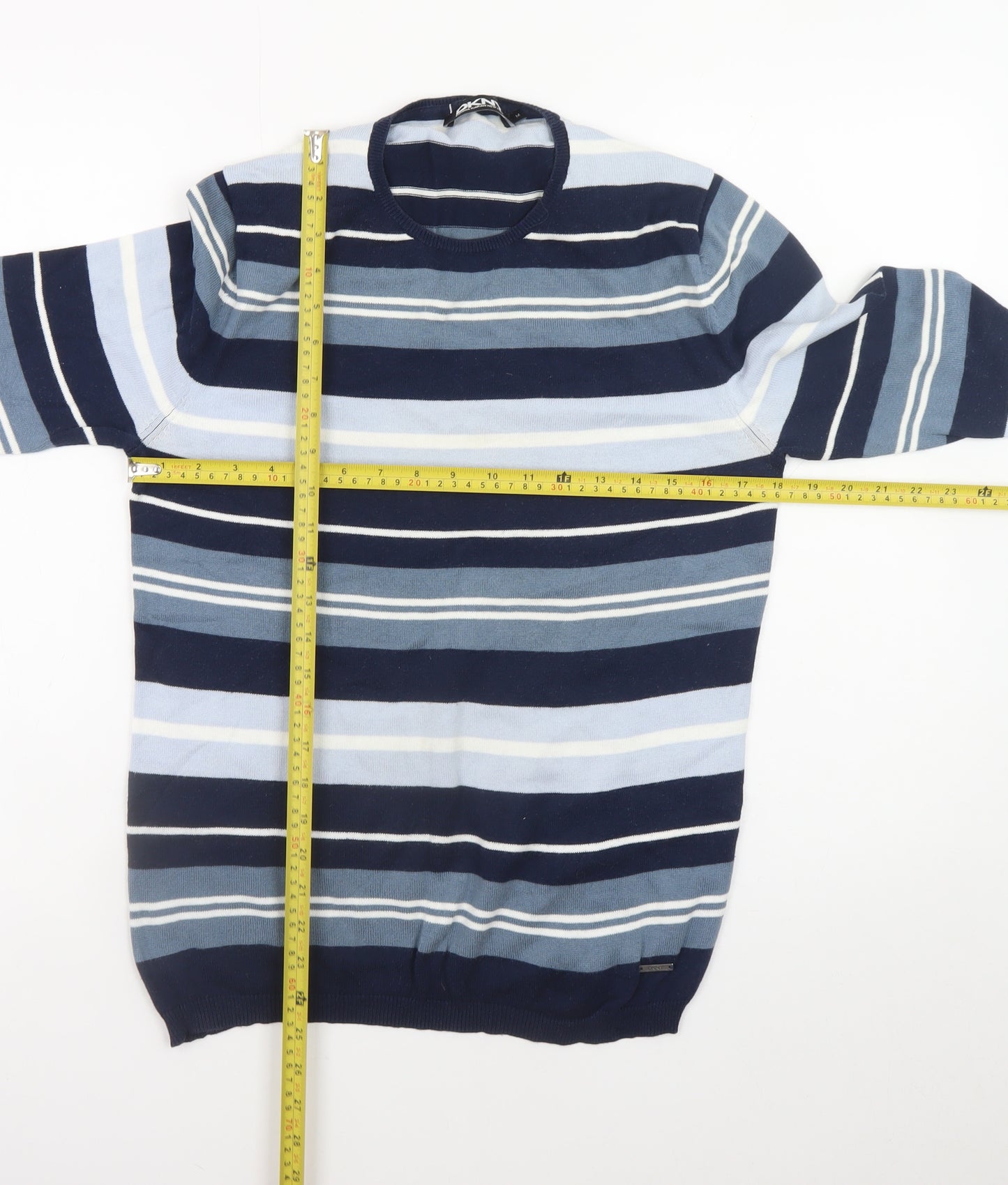 DKNY Men's Blue Striped Cotton Crew Neck Pullover Jumper Size M