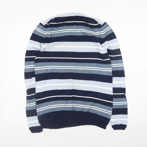 DKNY Men's Blue Striped Cotton Crew Neck Pullover Jumper Size M