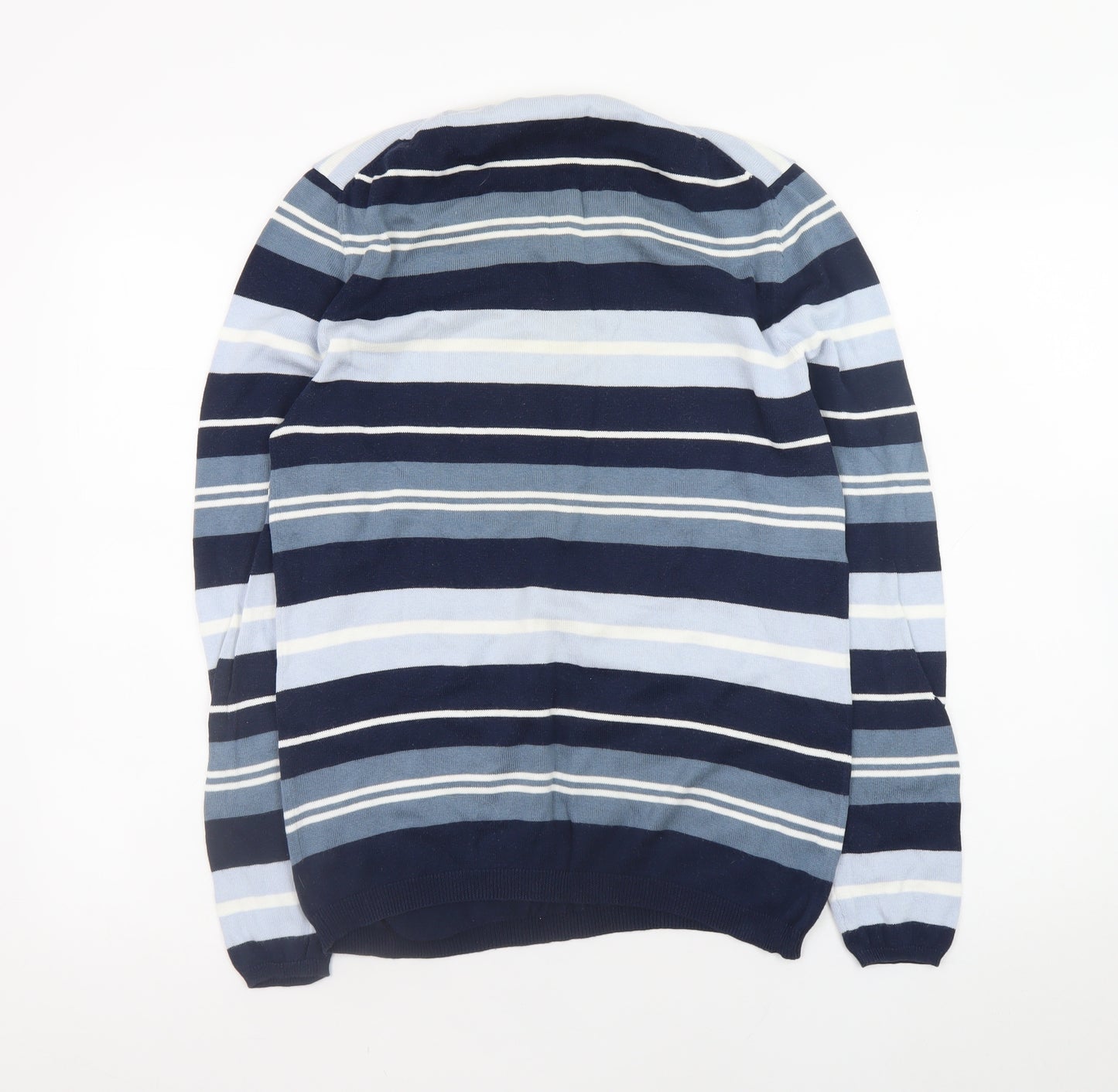 DKNY Men's Blue Striped Cotton Crew Neck Pullover Jumper Size M