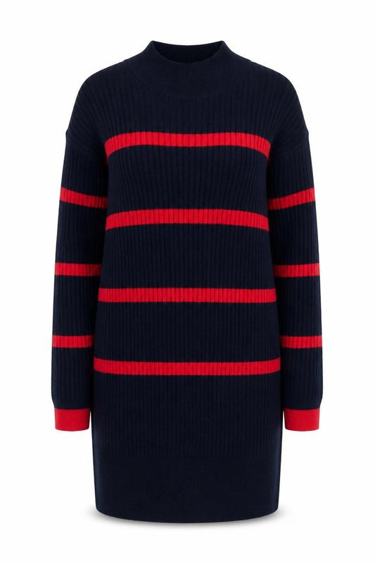 Front view of Marks & Spencer Women’s Blue Red Striped Jumper Dress, size S
