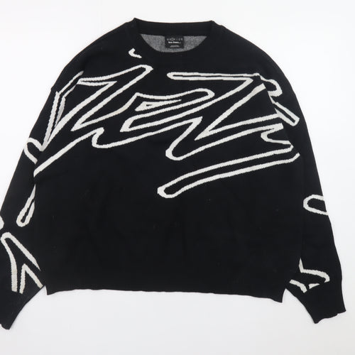 iets frans... Women's Black Graphic Knit Crew Neck Jumper Size S