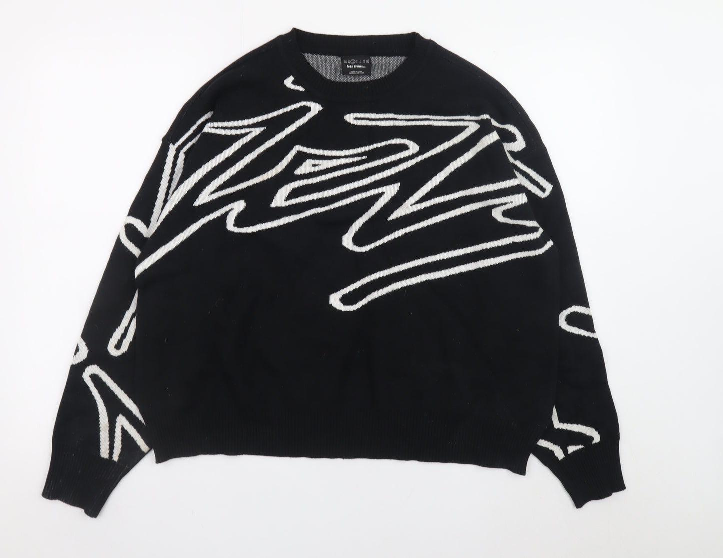 iets frans... Women's Black Graphic Knit Crew Neck Jumper Size S