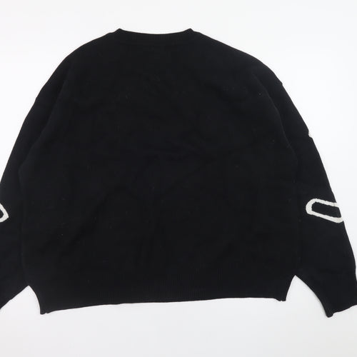 iets frans... Women's Black Graphic Knit Crew Neck Jumper Size S
