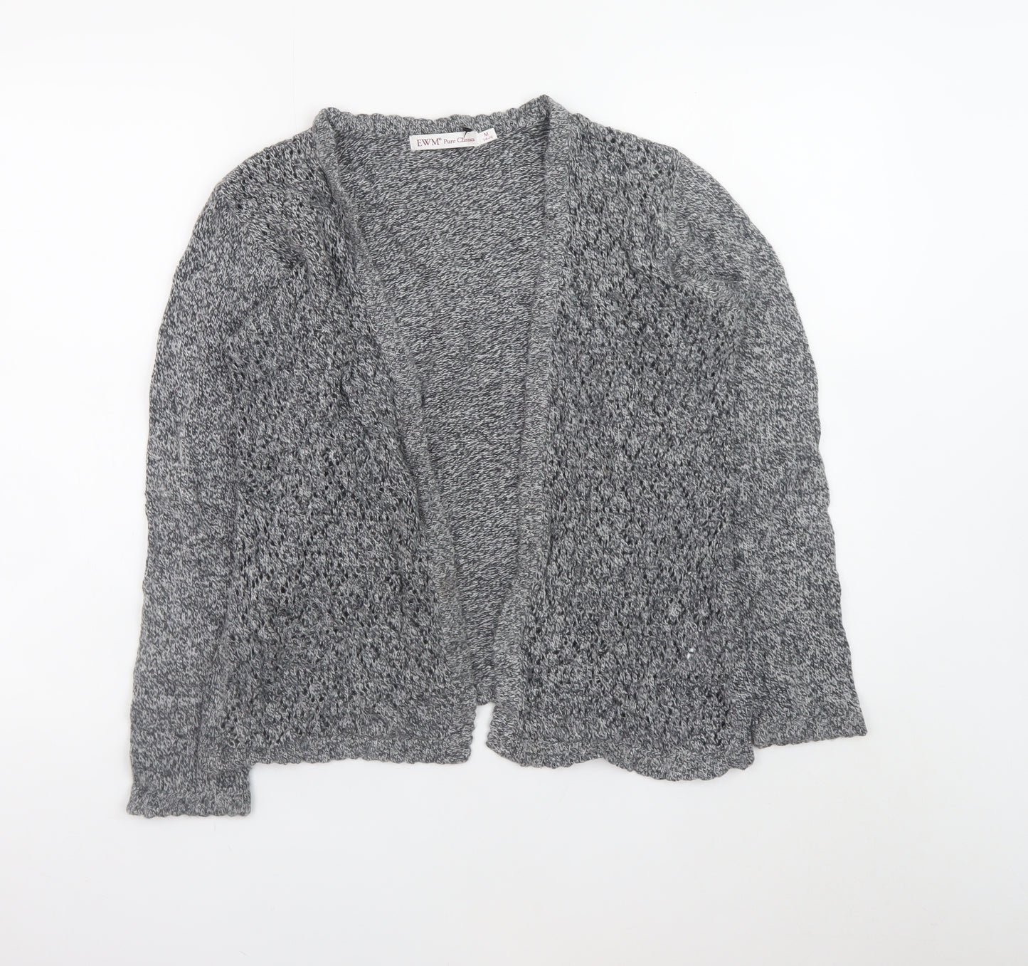 EWM Womens Grey Open Knit Cardigan Size 14-16 Cotton Blend