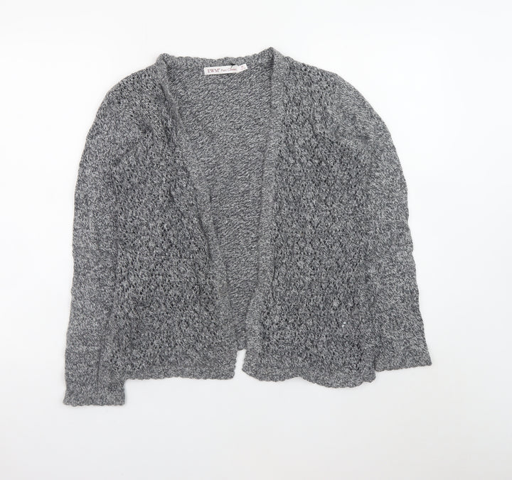 EWM Womens Grey Open Knit Cardigan Size 14-16 Cotton Blend