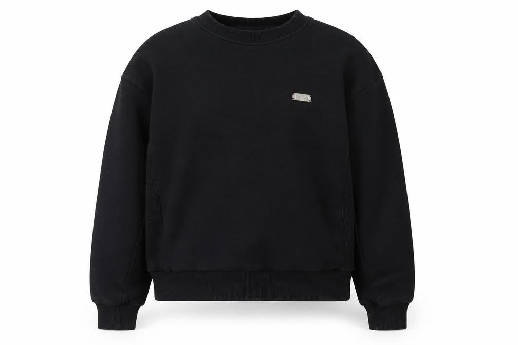 Front view of Trapstar Men's Black Crew Neck Sweatshirt, size M, Logo Cotton Blend