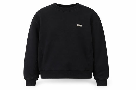 Front view of Trapstar Men's Black Crew Neck Sweatshirt, size M, Logo Cotton Blend