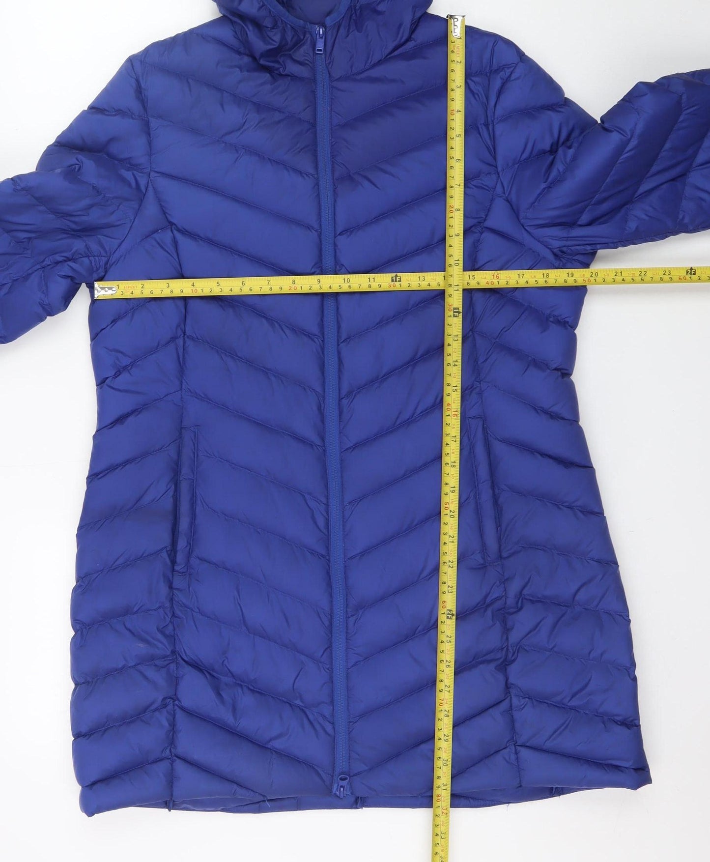 Marks and Spencer Women Blue Hooded Puffer Coat Size 14