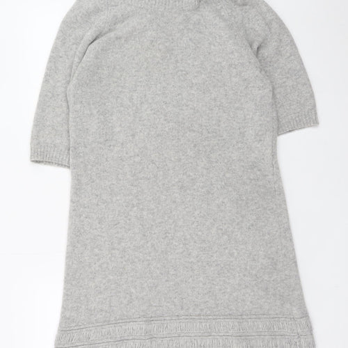 Benetton Women’s Grey Wool Roll Neck Jumper Dress Size 10