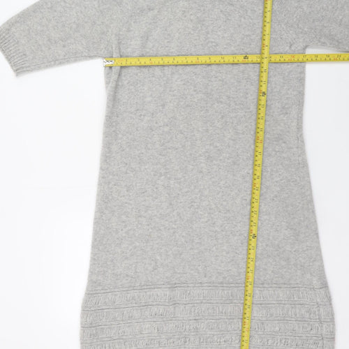 Benetton Women’s Grey Wool Roll Neck Jumper Dress Size 10