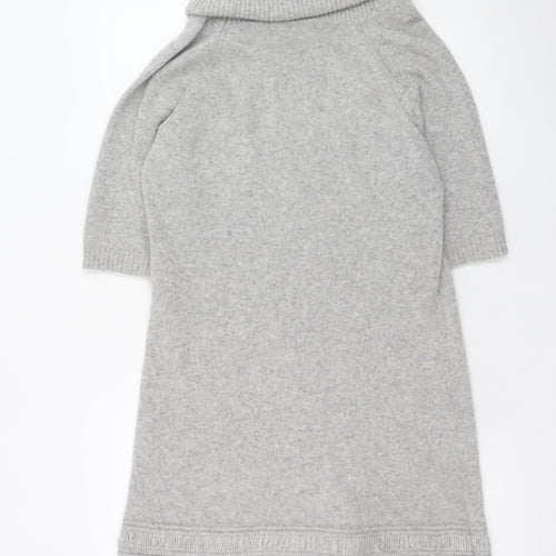 Benetton Women’s Grey Wool Roll Neck Jumper Dress Size 10