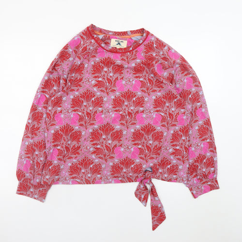 Night Owl Women's Red Floral Cropped Jersey Blouse M