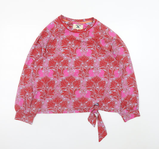 Night Owl Women's Red Floral Cropped Jersey Blouse M