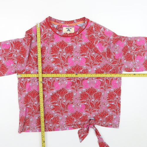 Night Owl Women's Red Floral Cropped Jersey Blouse M