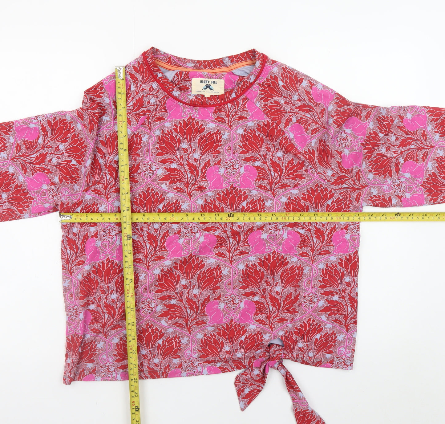 Night Owl Women's Red Floral Cropped Jersey Blouse M