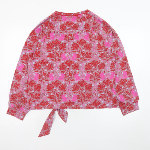 Night Owl Women's Red Floral Cropped Jersey Blouse M