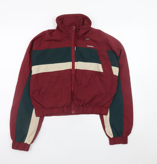 Urban Outfitters Women's Red XS Bomber Jacket Cropped Nylon Zip-Up