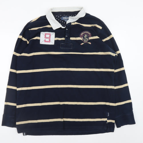 Quba & Co Men's Blue Striped Button-Up Rugby Shirt 2XL Long Sleeve Cotton