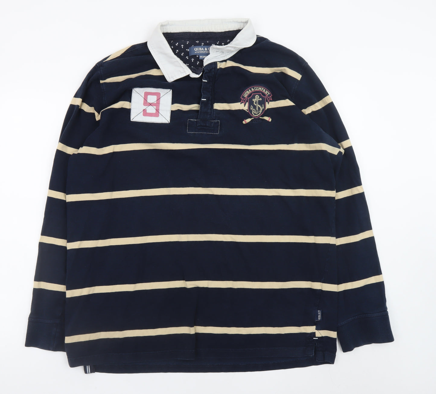Quba & Co Men's Blue Striped Button-Up Rugby Shirt 2XL Long Sleeve Cotton
