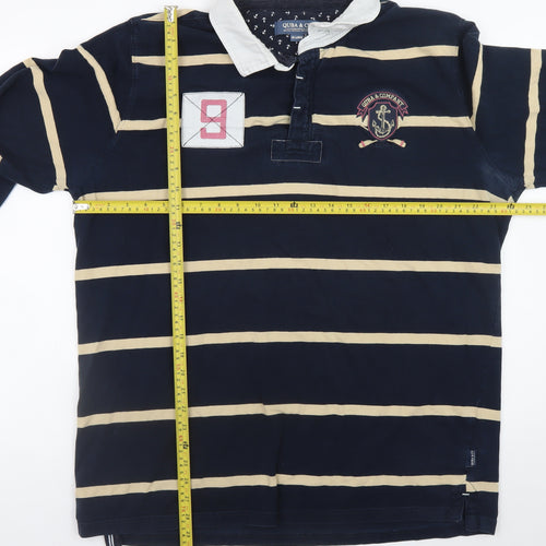 Quba & Co Men's Blue Striped Button-Up Rugby Shirt 2XL Long Sleeve Cotton