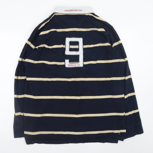 Quba & Co Men's Blue Striped Button-Up Rugby Shirt 2XL Long Sleeve Cotton
