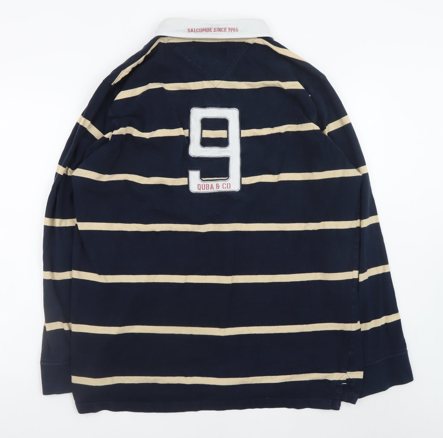 Quba & Co Men's Blue Striped Button-Up Rugby Shirt 2XL Long Sleeve Cotton