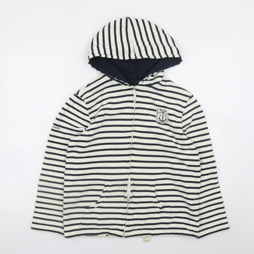 Les Trois Mats Women’s Navy Stripe Full Zip Hoodie Size M Cotton Nautical