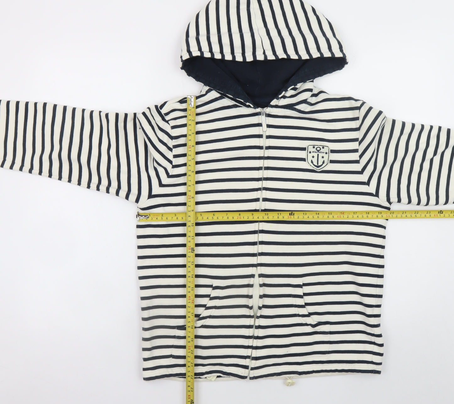 Les Trois Mats Women’s Navy Stripe Full Zip Hoodie Size M Cotton Nautical