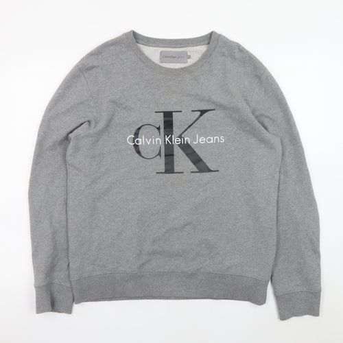 Calvin Klein Jeans Men's Grey Crew Neck Logo Sweatshirt L