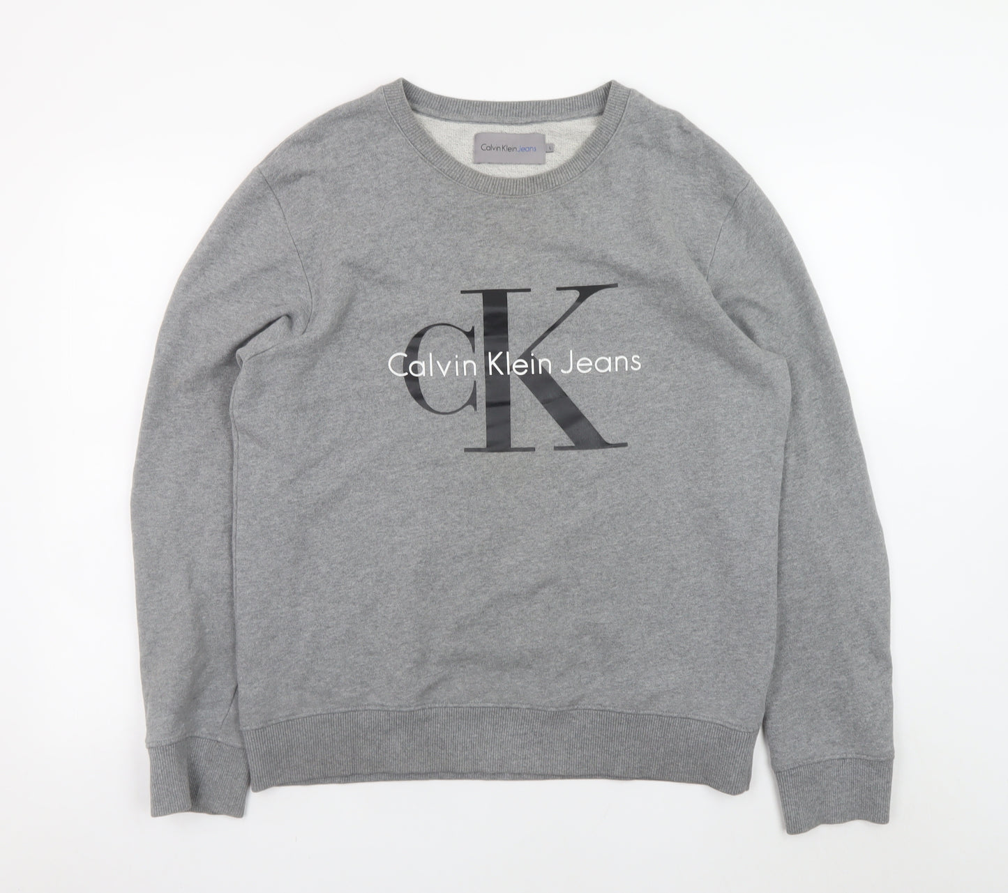 Calvin Klein Jeans Men's Grey Crew Neck Logo Sweatshirt L