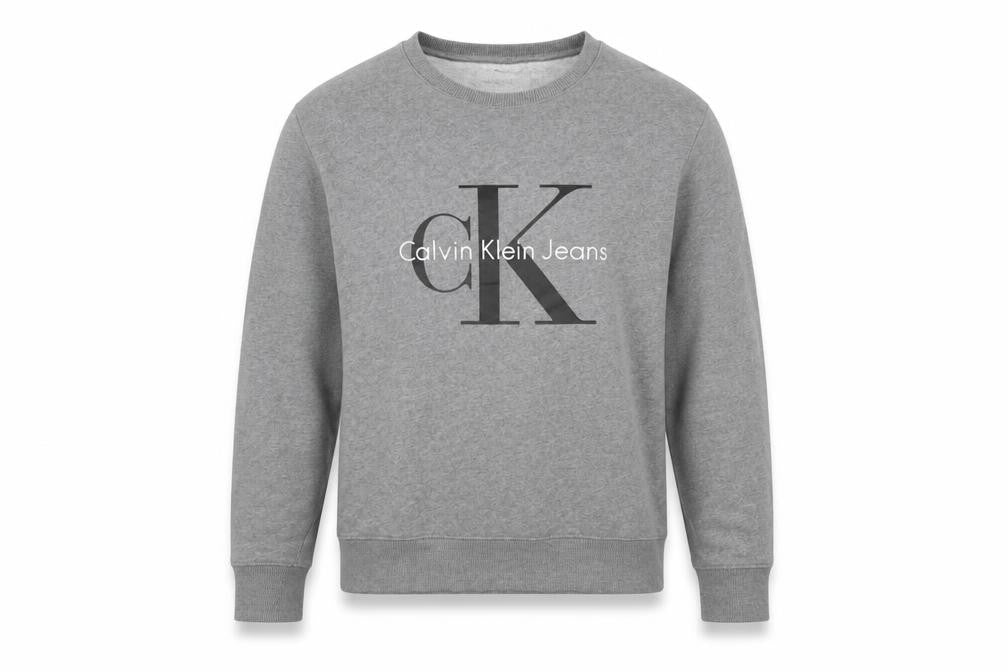 Front view of Calvin Klein Jeans Men's Grey Crew Neck Logo Sweatshirt L