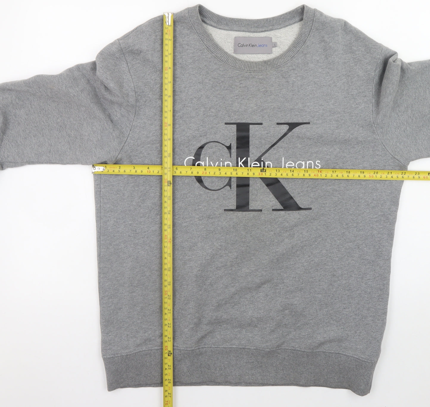 Calvin Klein Jeans Men's Grey Crew Neck Logo Sweatshirt L