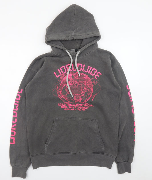 PrettyLittleThing Women's Grey Hoodie Small Worldwide Graphic Pullover