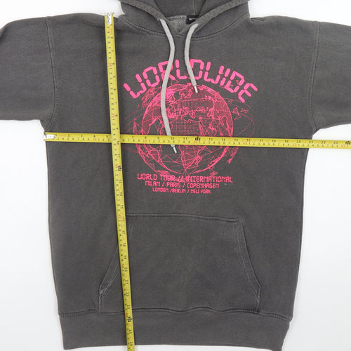 PrettyLittleThing Women's Grey Hoodie Small Worldwide Graphic Pullover
