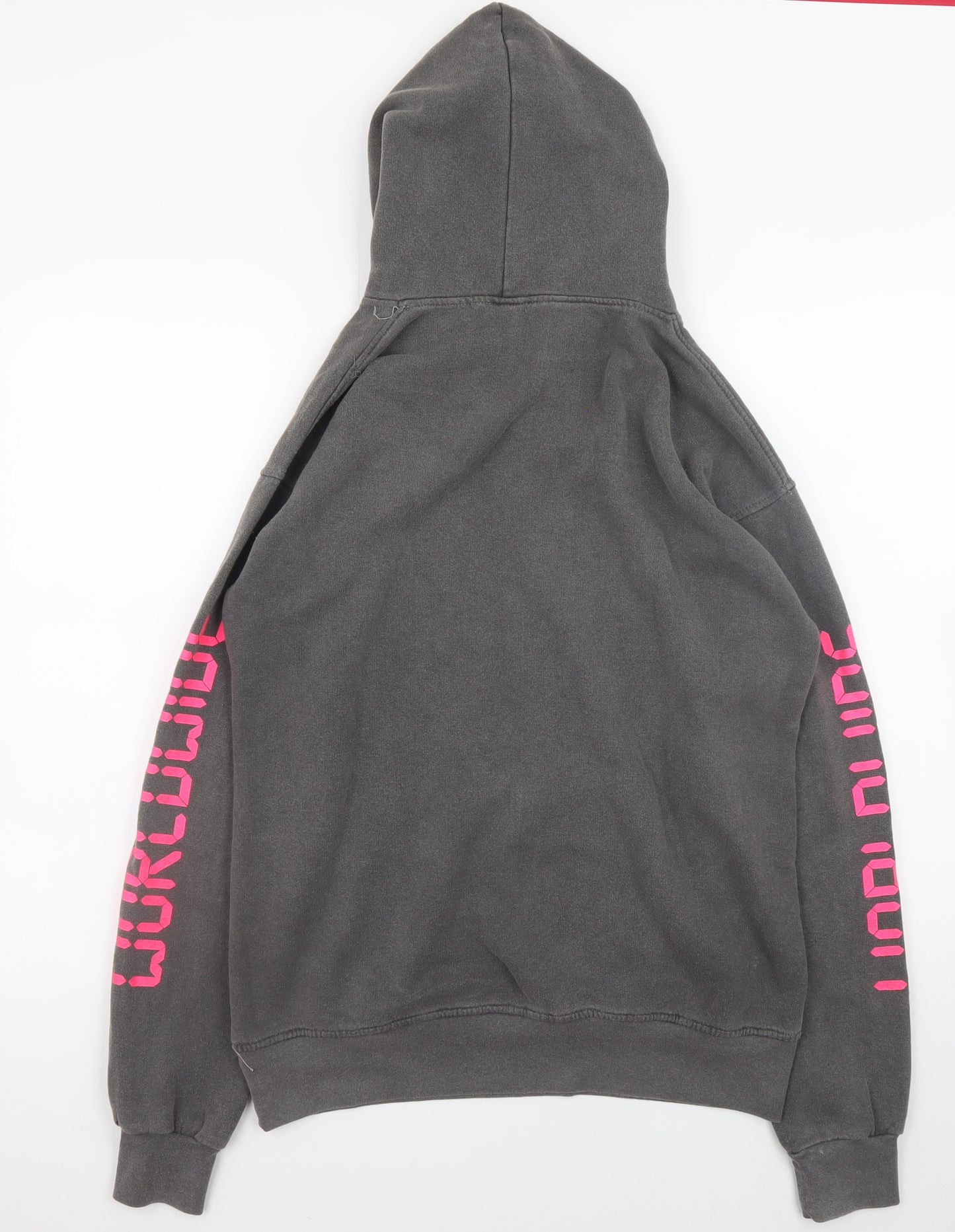 PrettyLittleThing Women's Grey Hoodie Small Worldwide Graphic Pullover
