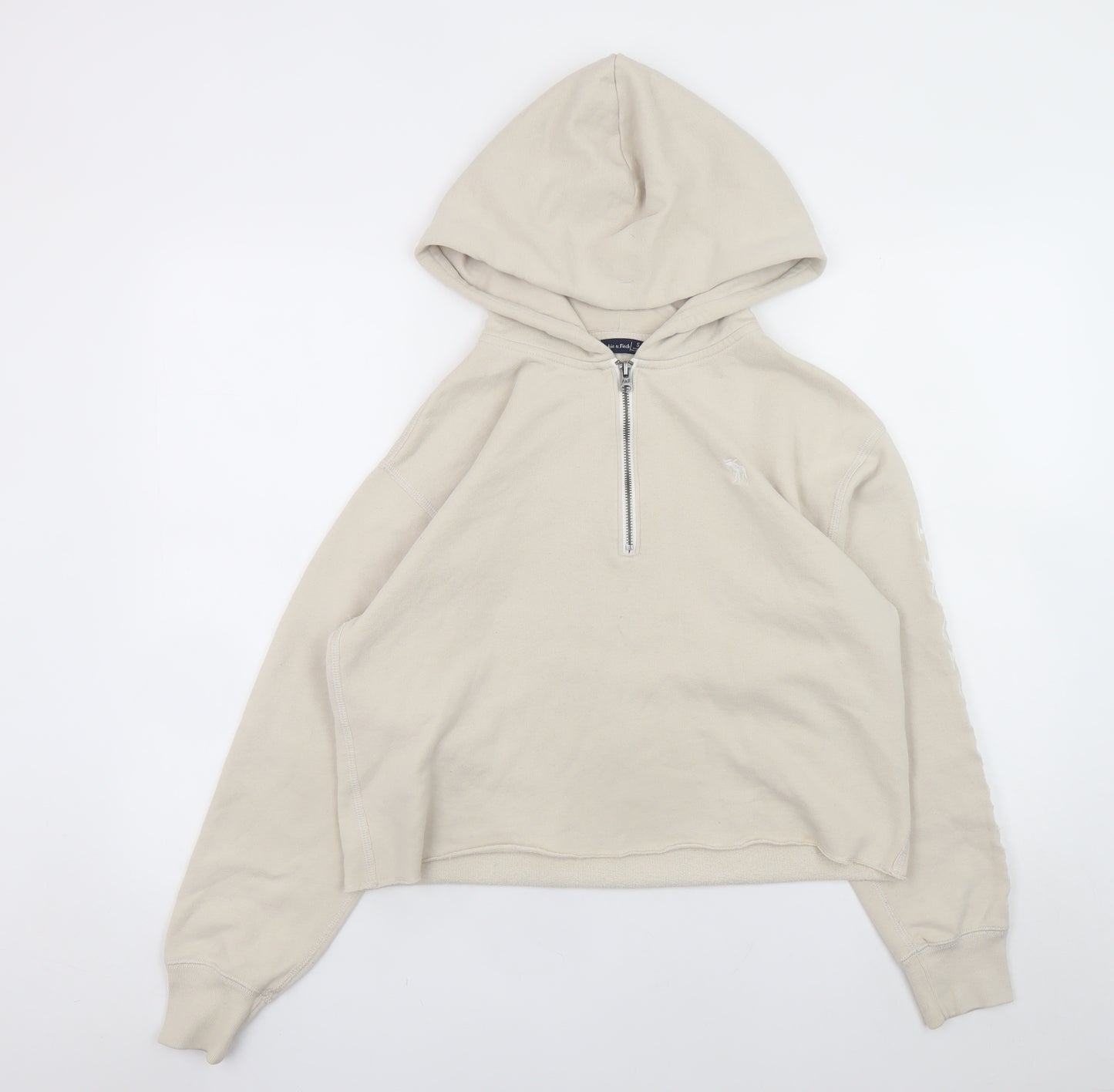 Abercrombie & Fitch Women Beige 1/4 Zip Hoodie Sweatshirt Size S
