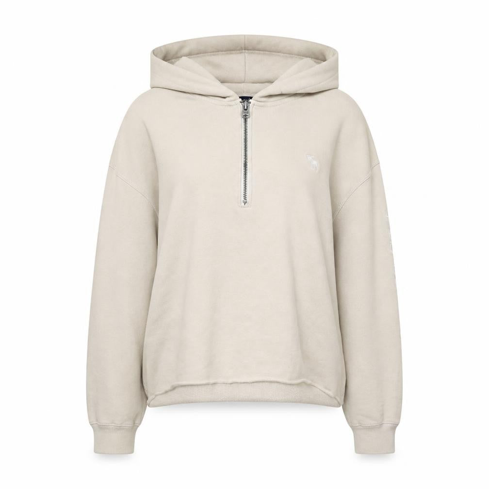 Abercrombie & Fitch Women Beige 1/4 Zip Hoodie Sweatshirt Size S