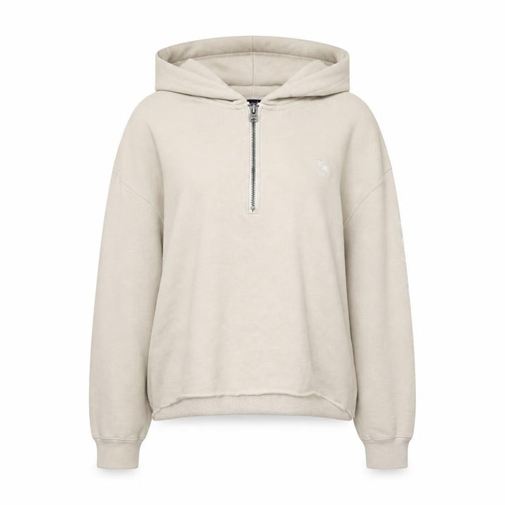 Abercrombie & Fitch Women Beige 1/4 Zip Hoodie Sweatshirt Size S