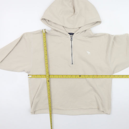 Abercrombie & Fitch Women Beige 1/4 Zip Hoodie Sweatshirt Size S