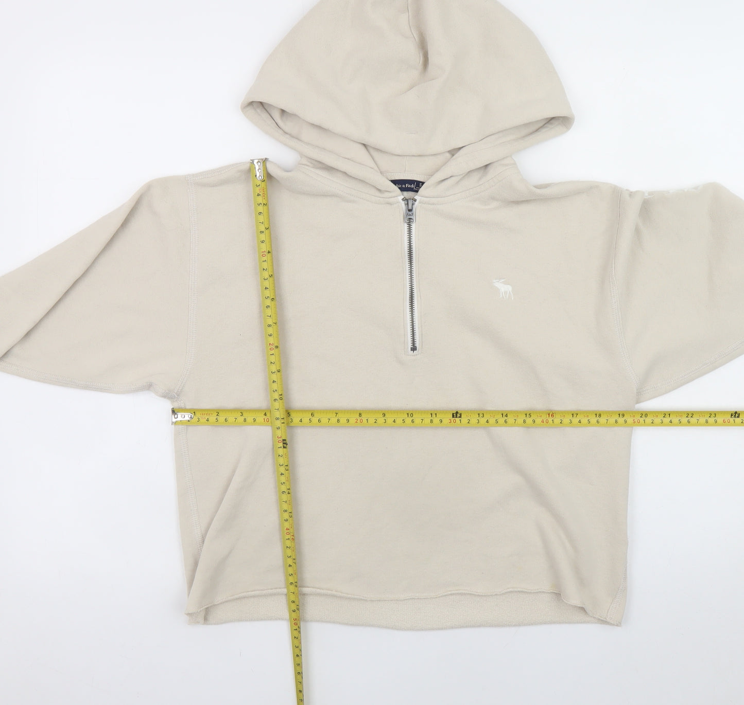 Abercrombie & Fitch Women Beige 1/4 Zip Hoodie Sweatshirt Size S