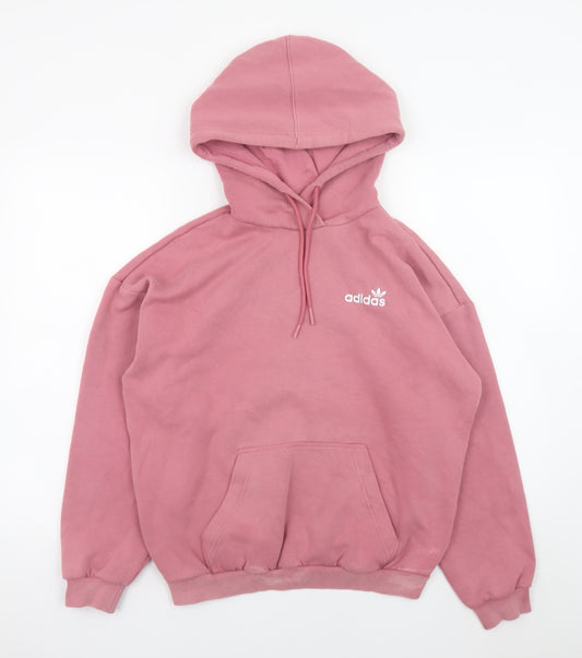 Adidas Womens Pink Pullover Hoodie Size 14 Relaxed Fit Cotton Blend