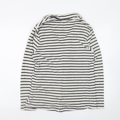 Superdry Womens White Striped Knit Cardigan L Collared Long Sleeve